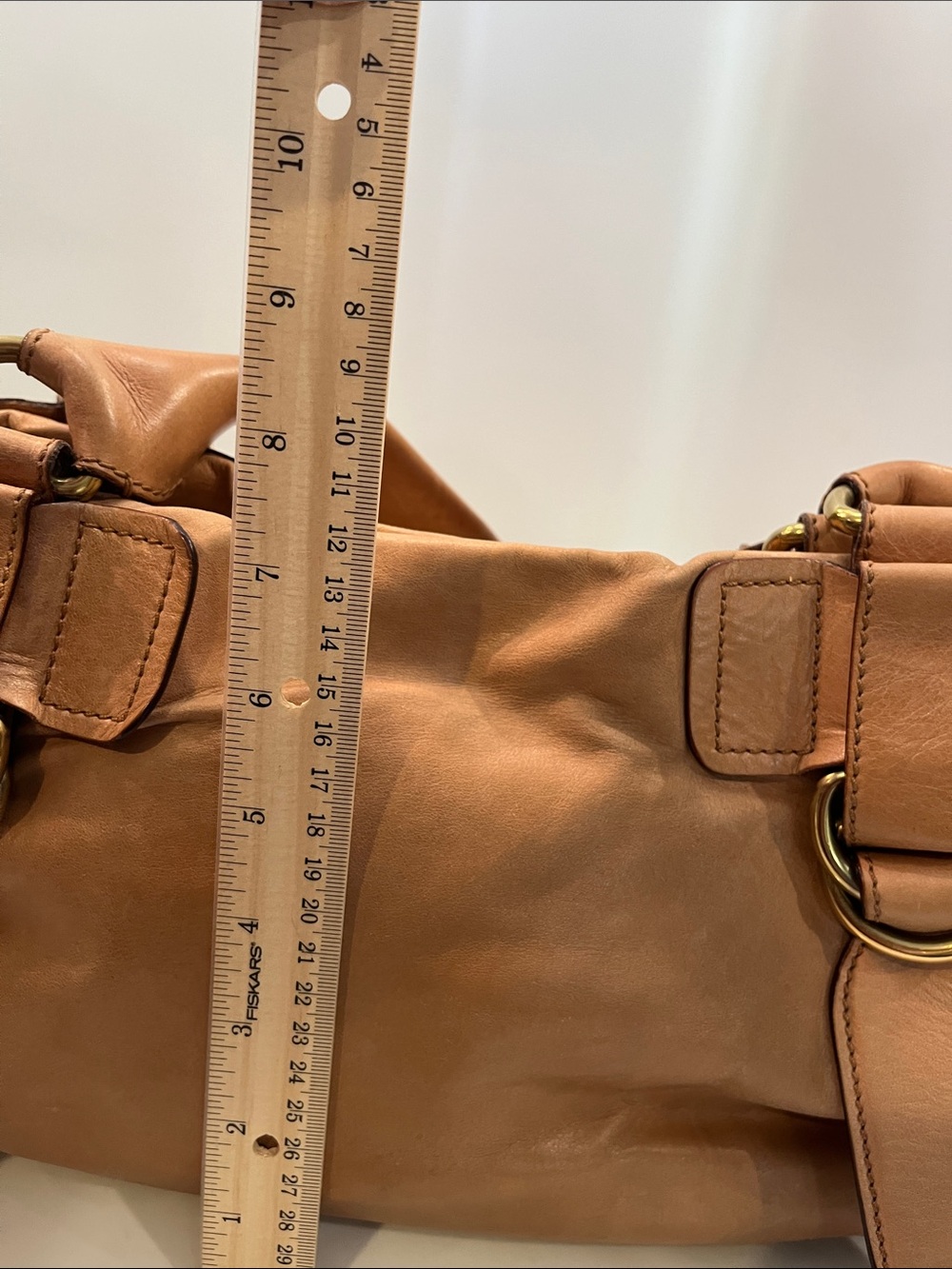 Chloe Leather Camel Shoulder Bag with Double Buckle Detail. Made in Italy. Roomy - Picture 7 of 16
